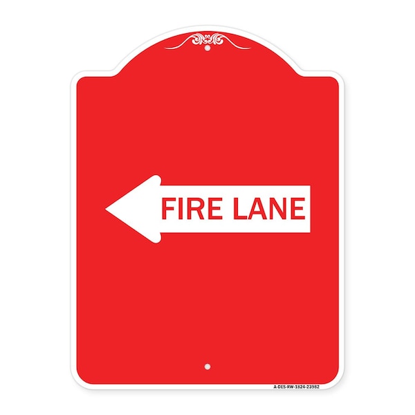 Signmission Designer Series Sign-Fire Lane Left Arrow, Red & White Aluminum Sign, 18" x 24", RW-1824-23982 A-DES-RW-1824-23982 - main